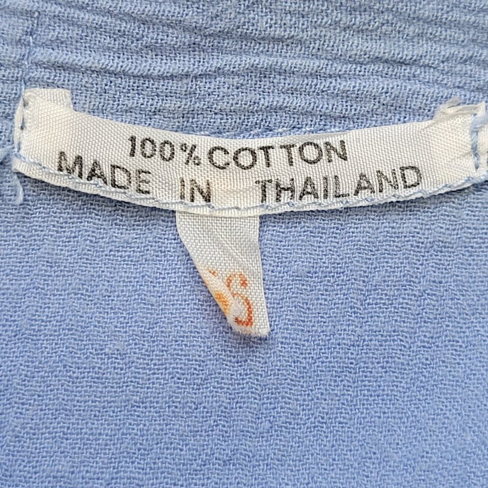 Large Solid Blue Button Down Casual Cotton Shirt- UNISEX - Picture 10 of 13